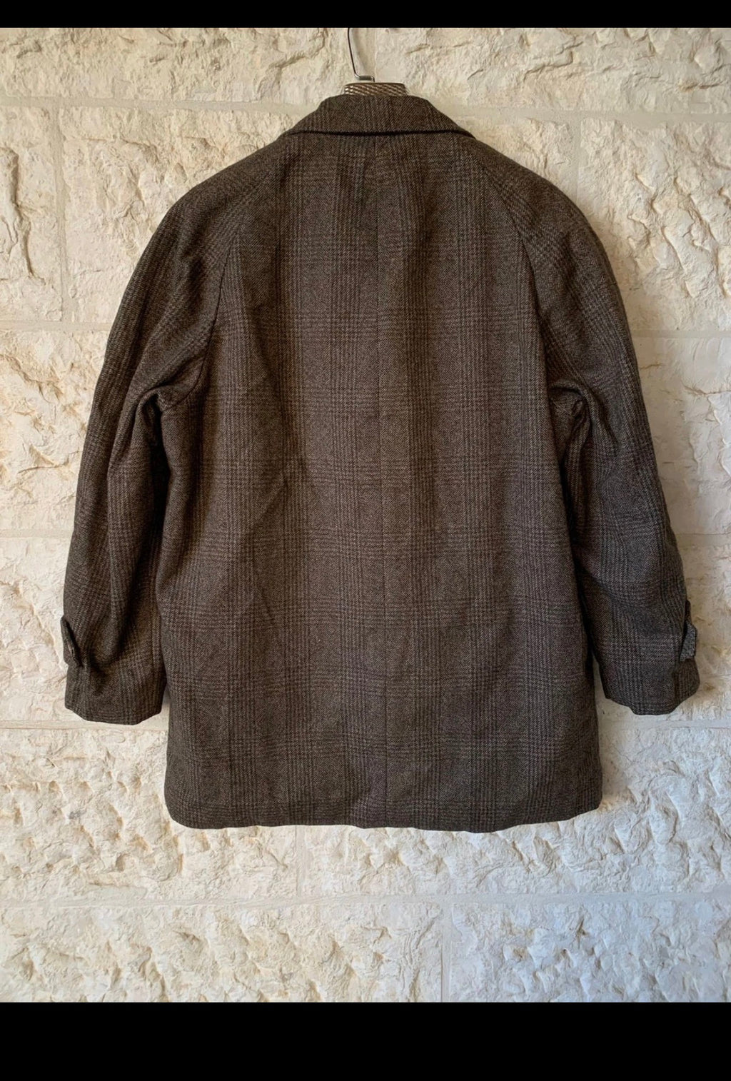 Vintage pure wool classic glen check brown raglan over coat jacket 46R XL