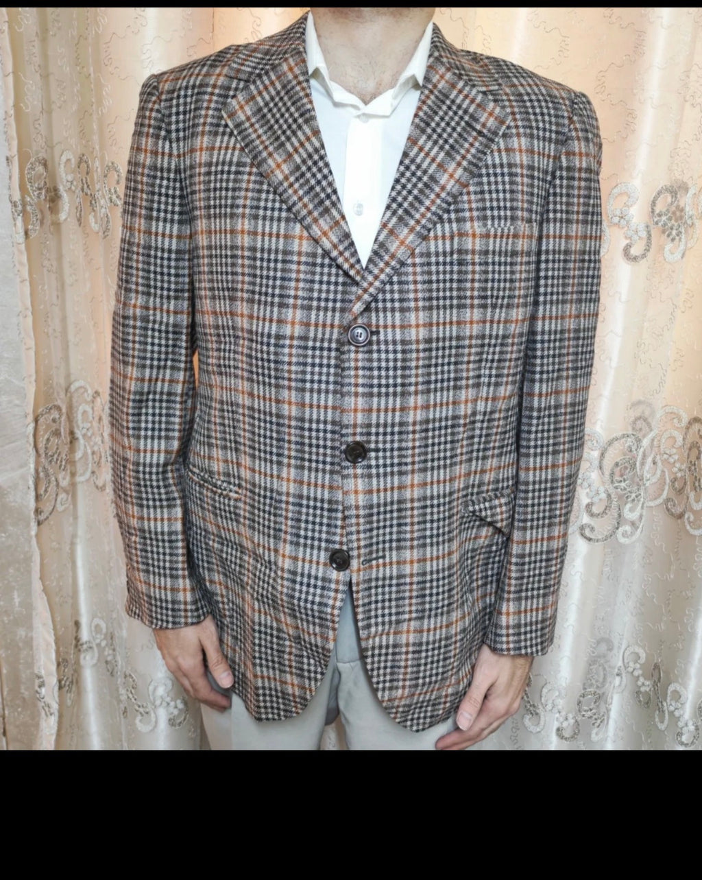1970s vintage all worsted classic glen check rockabilly disco brown blazer 42R