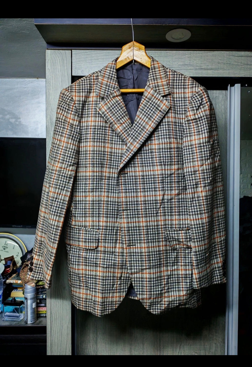 1970s vintage all worsted classic glen check rockabilly disco brown blazer 42R