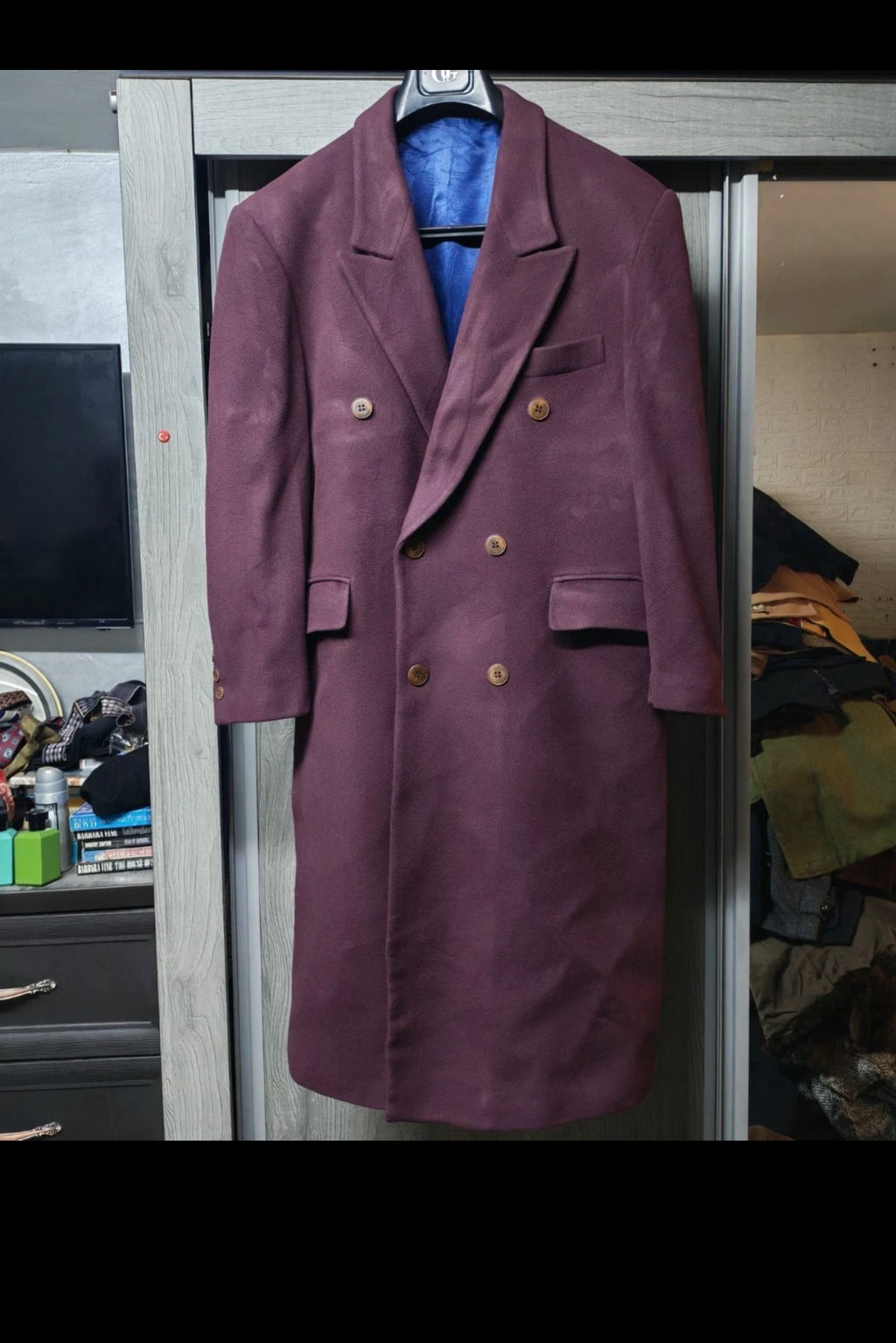 Vintage classic wool & Cashmere blend db gangster burgundy Suit over coat 42R
