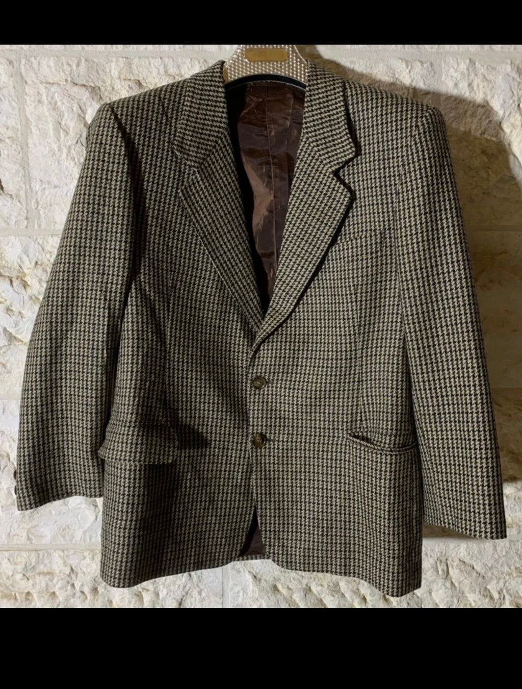 Vintage houndstooth pure wool classic bespoke jacket blazer 40S 40R
