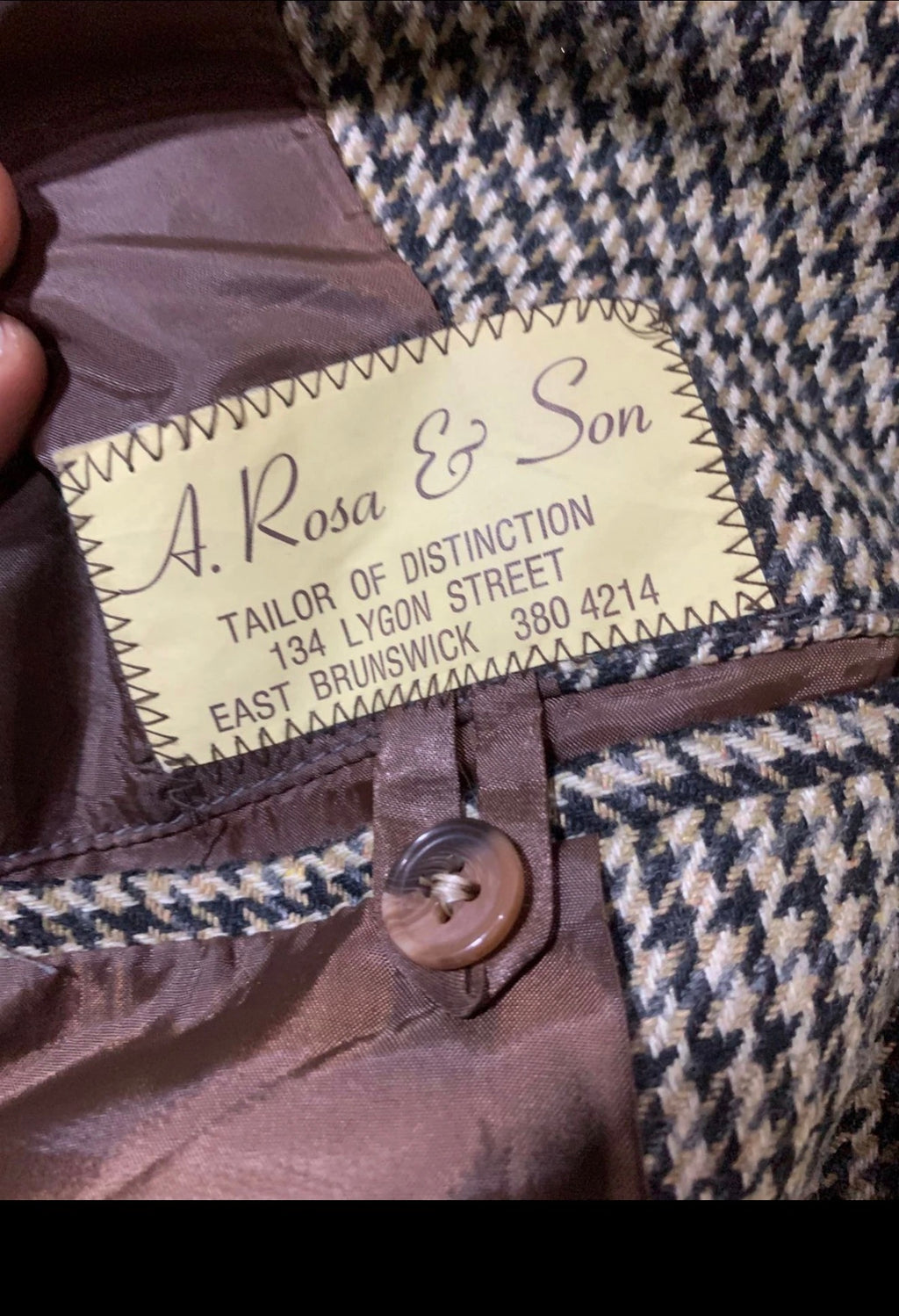 Vintage houndstooth pure wool classic bespoke jacket blazer 40S 40R
