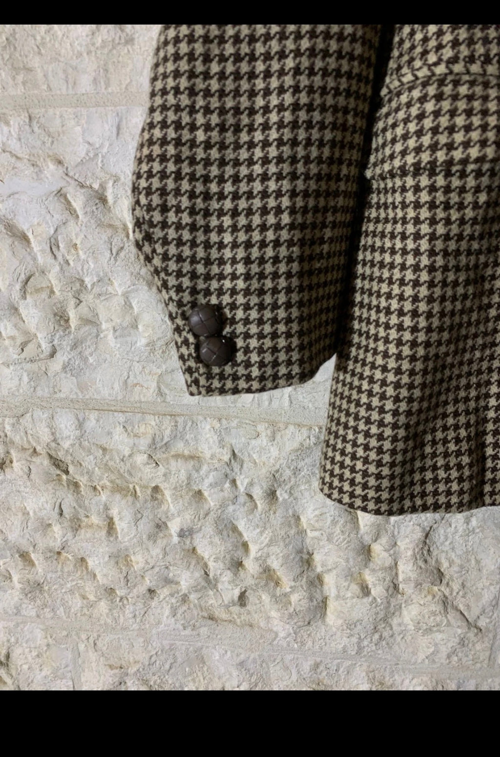 Vintage pure wool handwoven tweed houndstooth db brown jacket blazer 40R