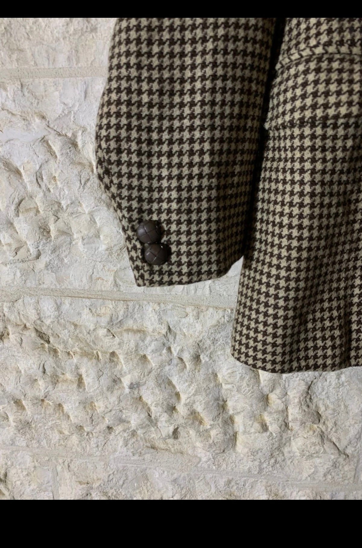 Vintage pure wool handwoven tweed houndstooth db brown jacket blazer 40R