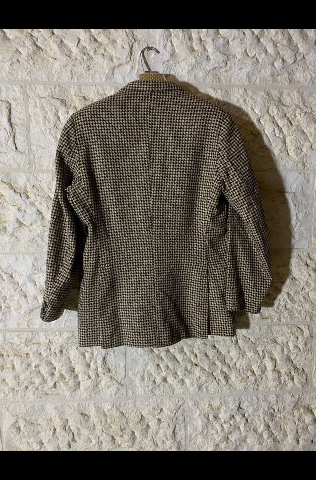 Vintage pure wool handwoven tweed houndstooth db brown jacket blazer 40R