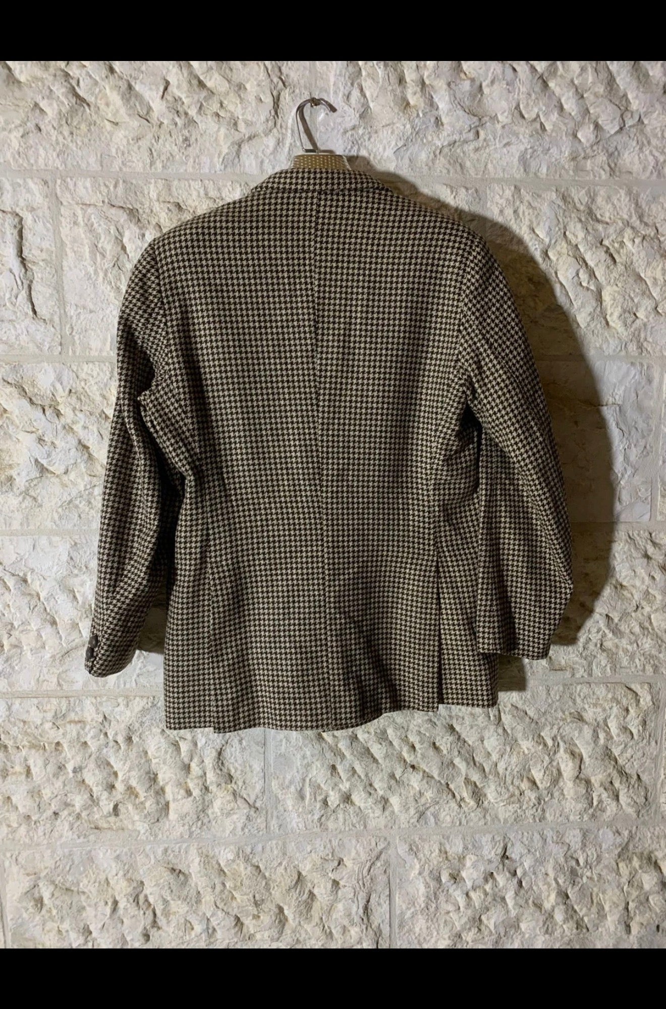 Vintage pure wool handwoven tweed houndstooth db brown jacket blazer 40R