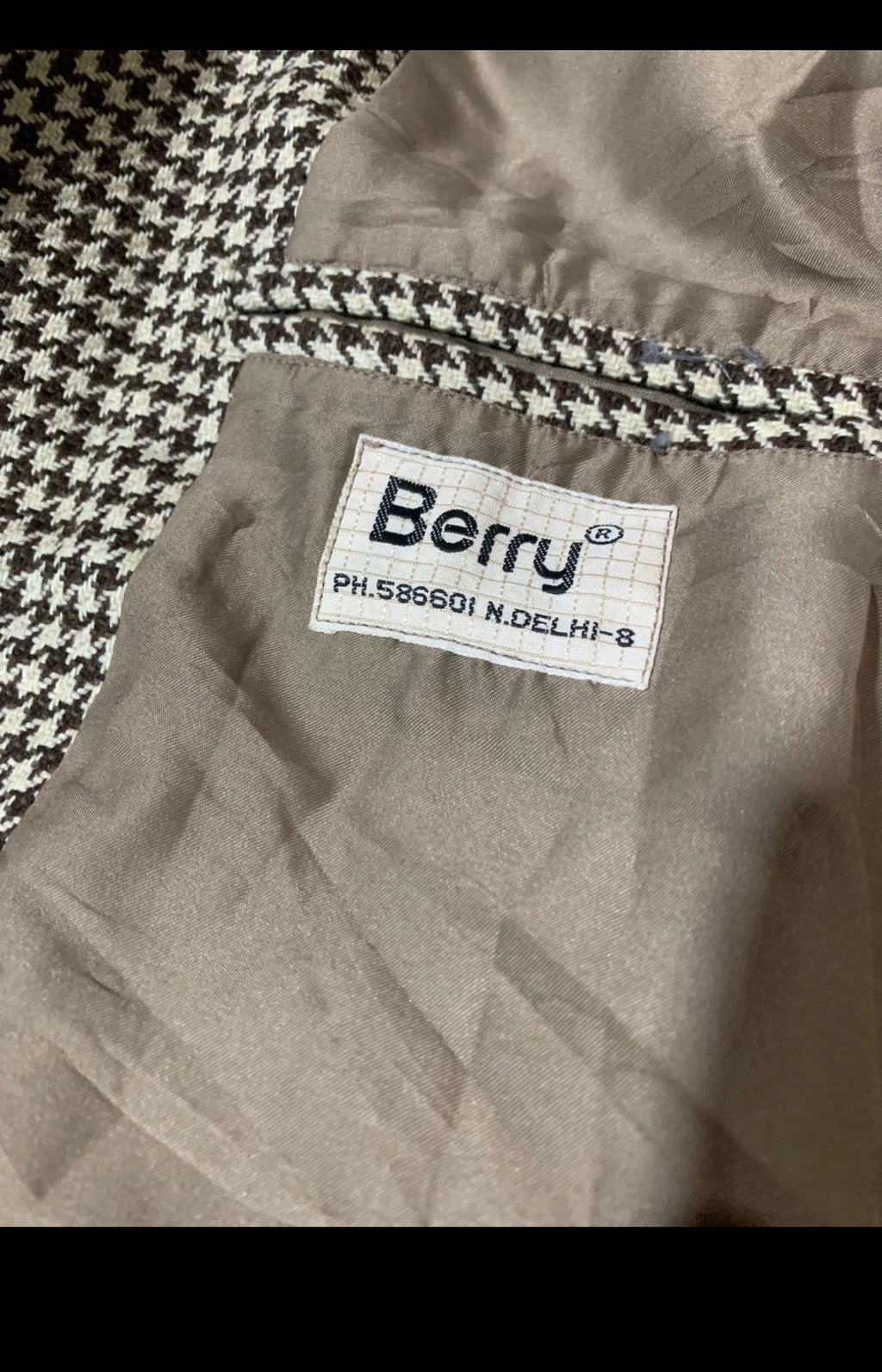 Vintage pure wool handwoven tweed houndstooth db brown jacket blazer 40R