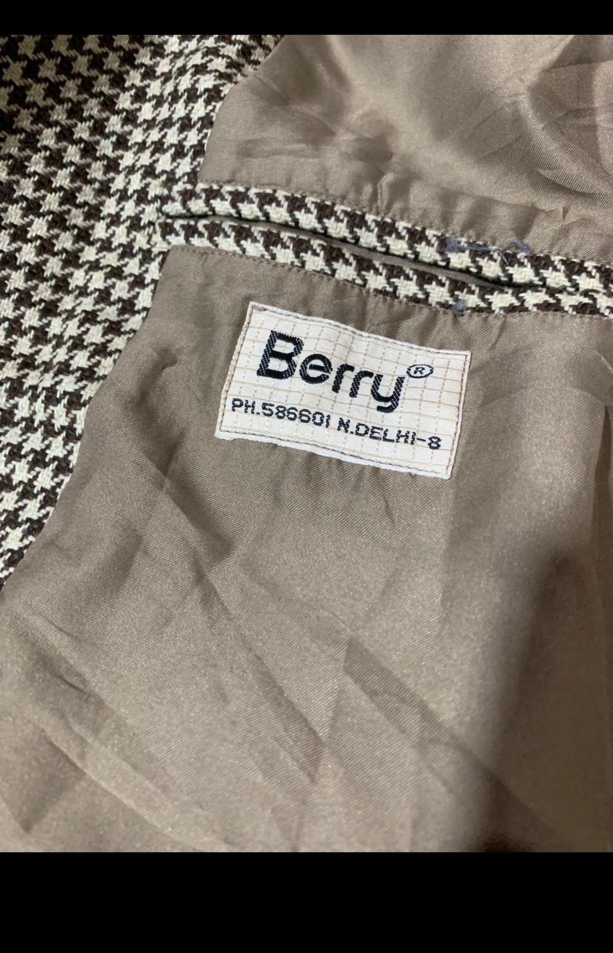 Vintage pure wool handwoven tweed houndstooth db brown jacket blazer 40R
