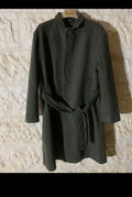 Classic vintage style wool blend olive green belted over coat 50R 2XL