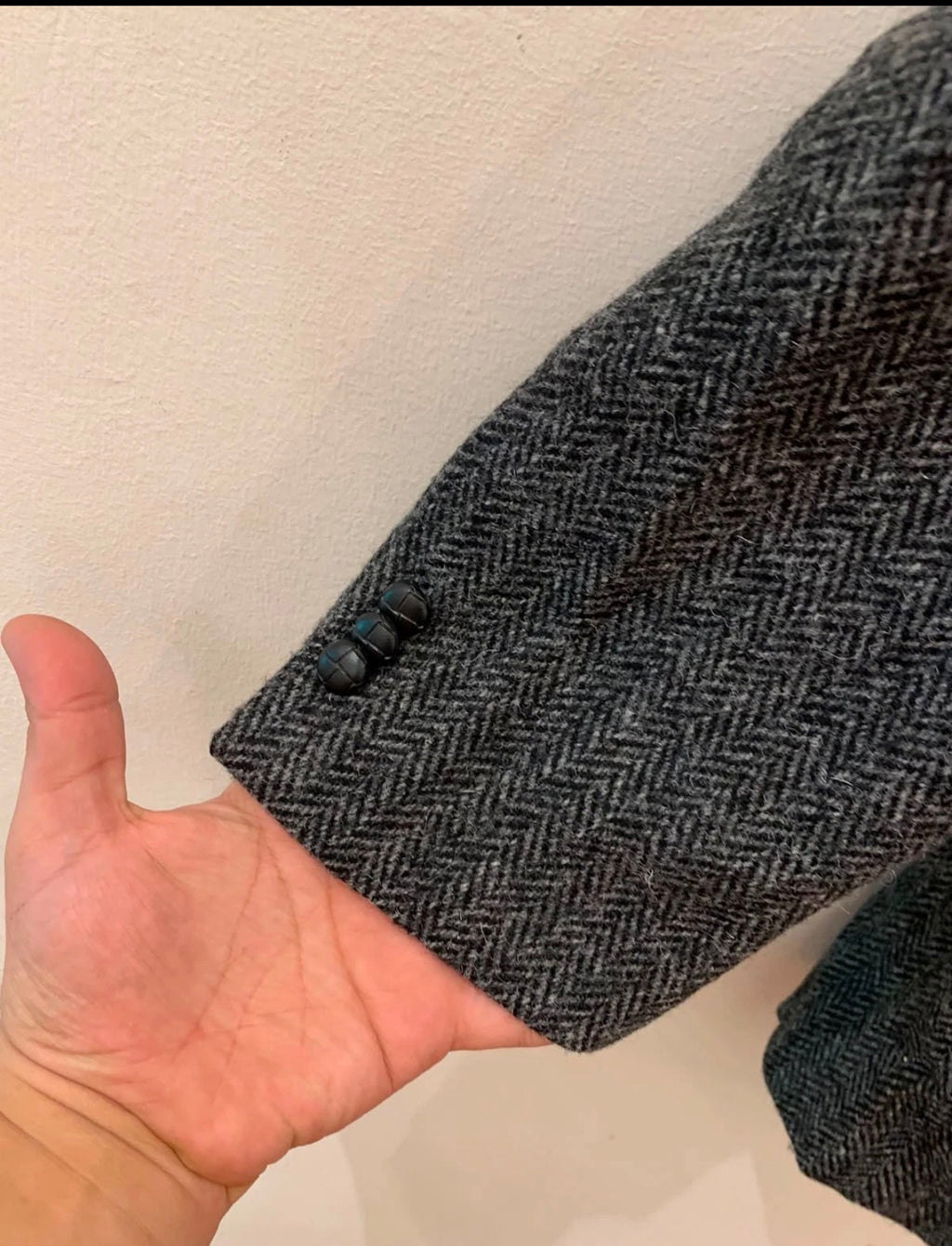 Vintage Harris Tweed handwoven pure wool charcoal hunting jacket blazer 46R XL