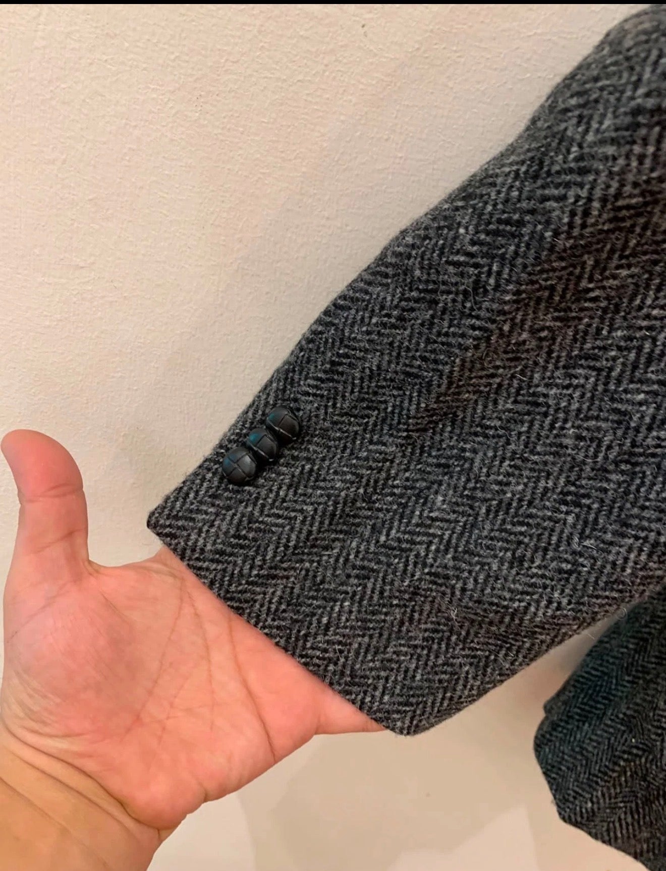 Vintage Harris Tweed handwoven pure wool charcoal hunting jacket blazer 46R XL
