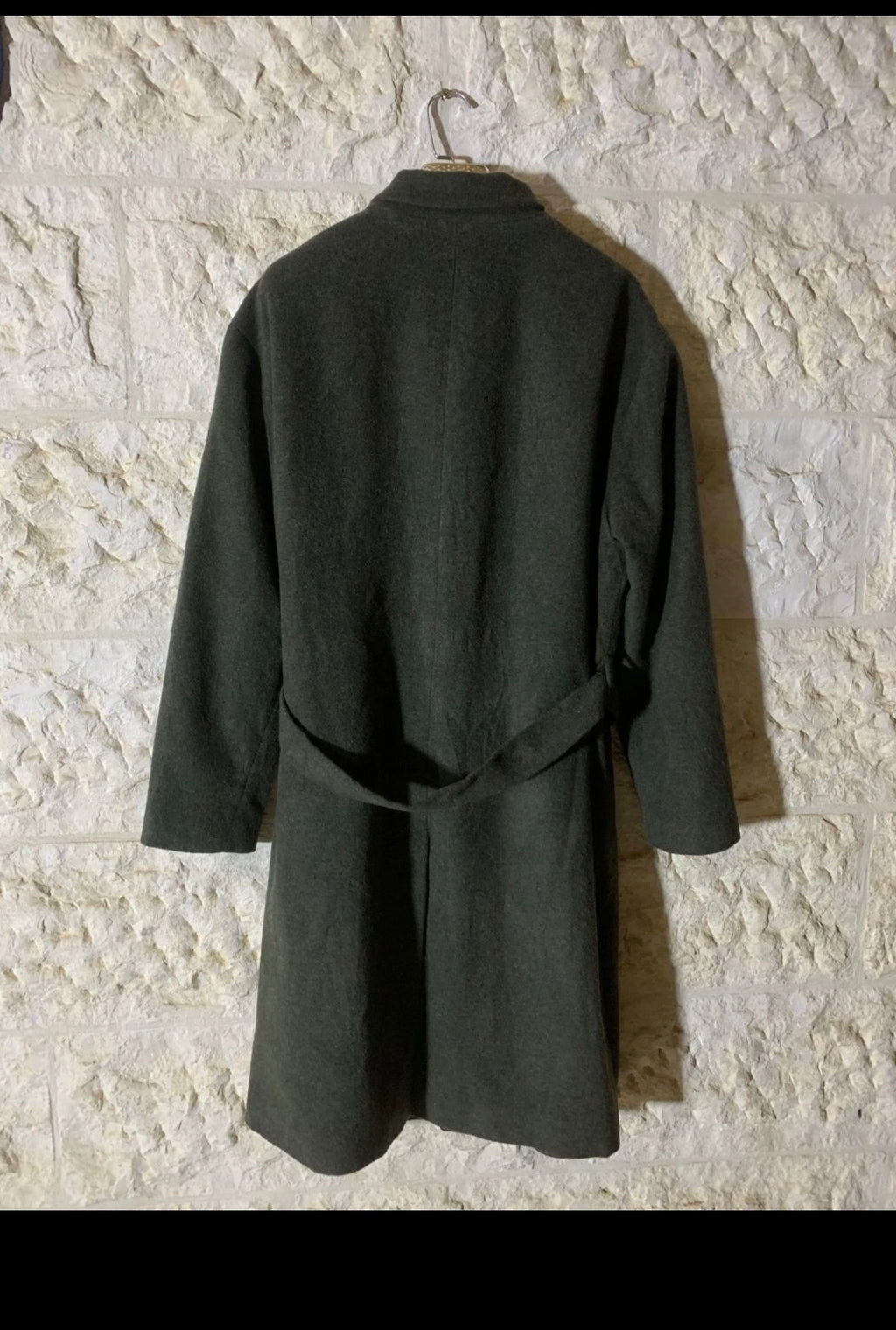 Classic vintage style wool blend olive green belted over coat 50R 2XL
