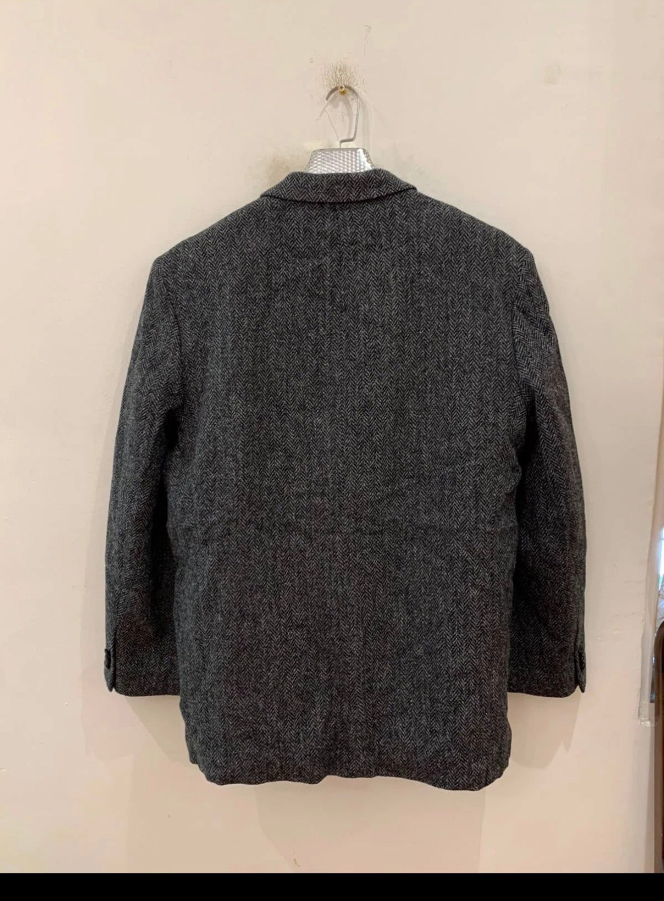 Vintage Harris Tweed handwoven pure wool charcoal hunting jacket blazer 46R XL