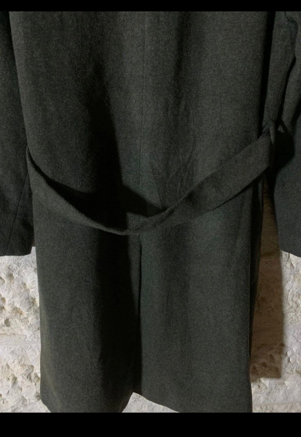 Classic vintage style wool blend olive green belted over coat 50R 2XL