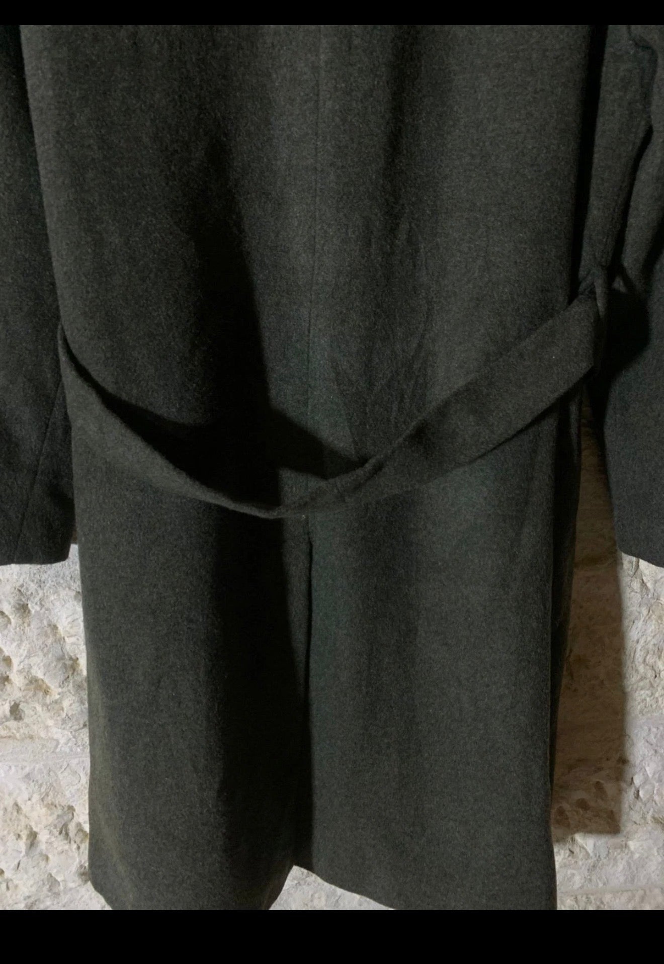 Classic vintage style wool blend olive green belted over coat 50R 2XL
