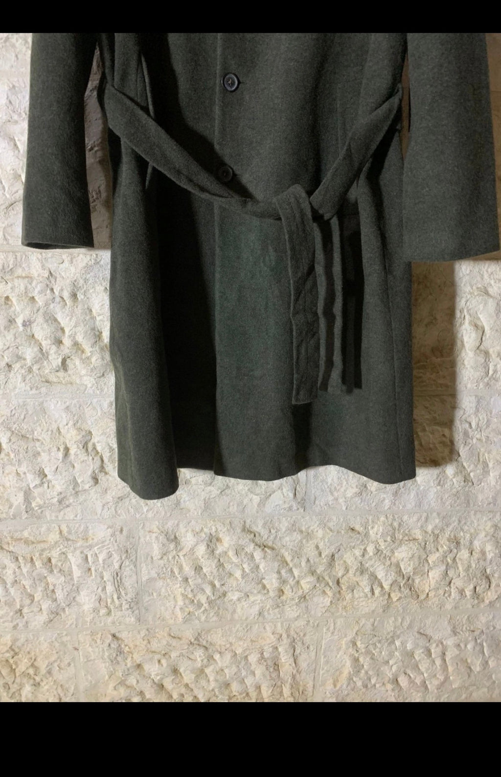Classic vintage style wool blend olive green belted over coat 50R 2XL
