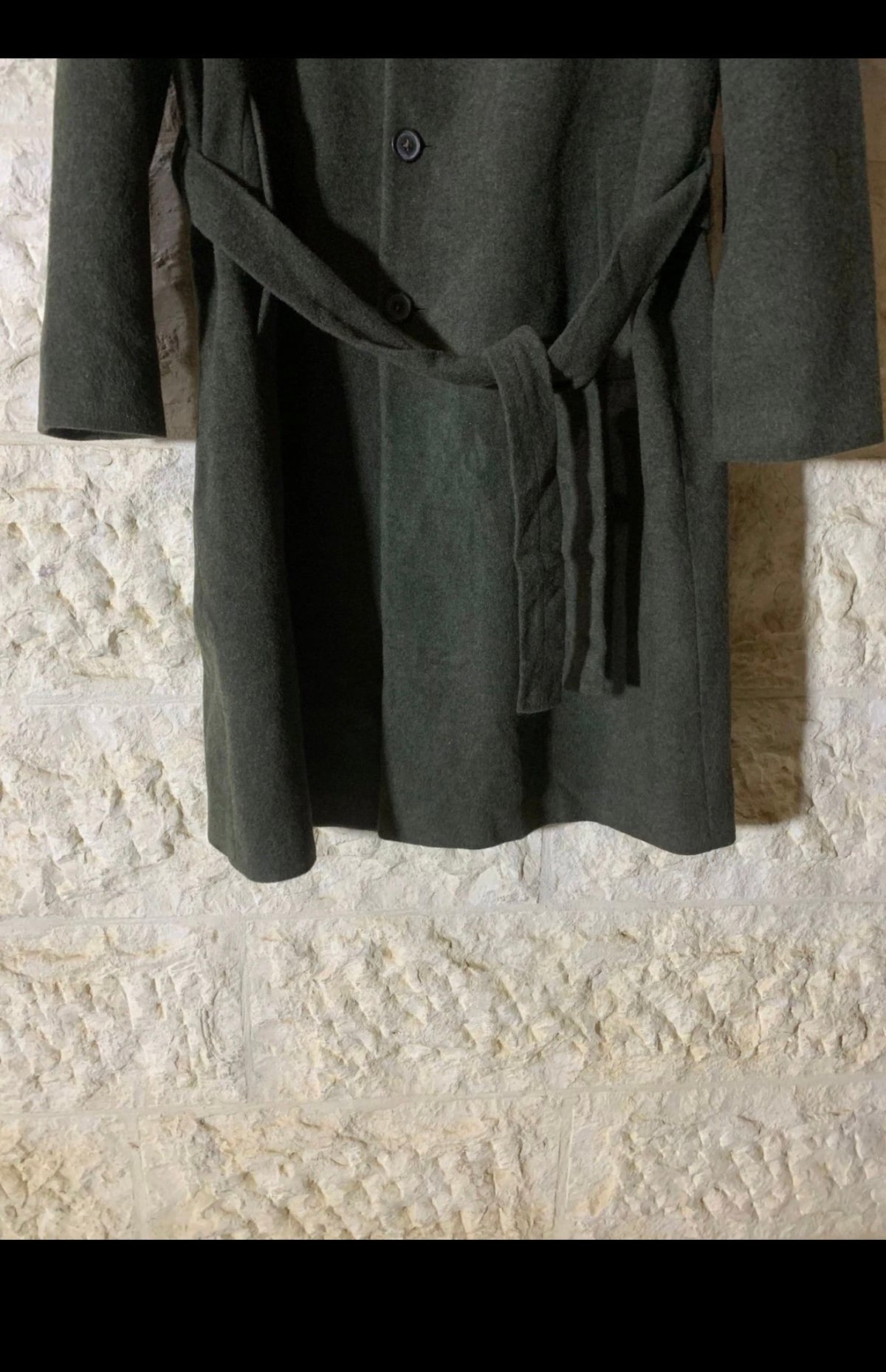 Classic vintage style wool blend olive green belted over coat 50R 2XL