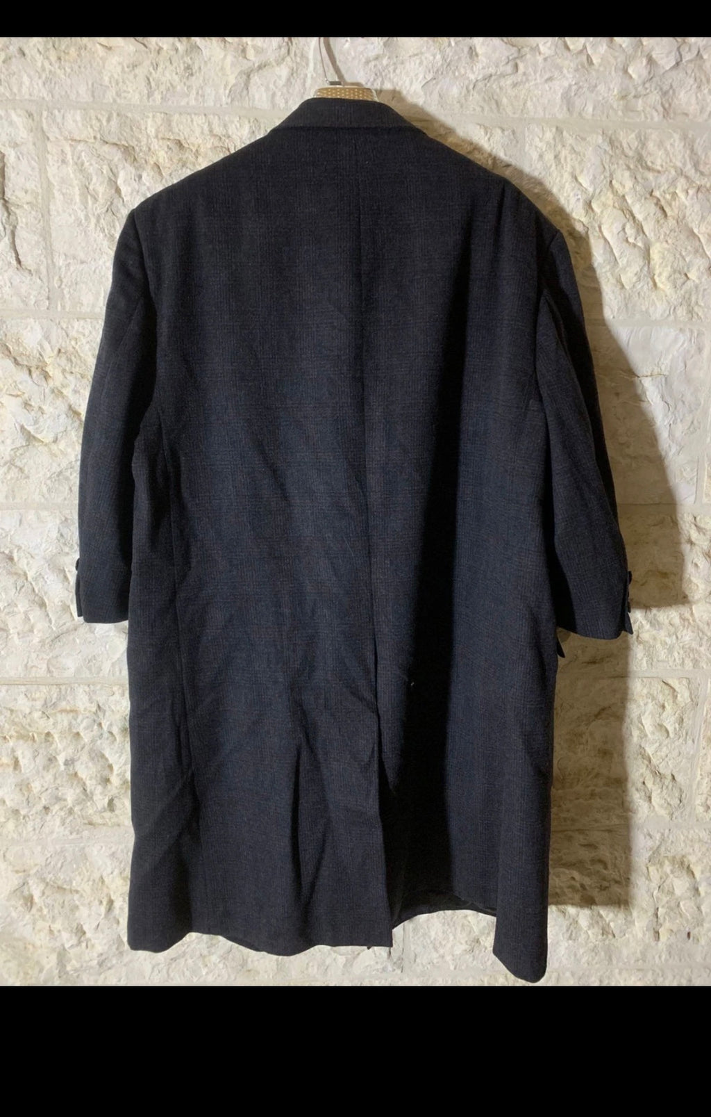 1970s Vintage pure wool classic glen check charcoal over coat 50S 2XL