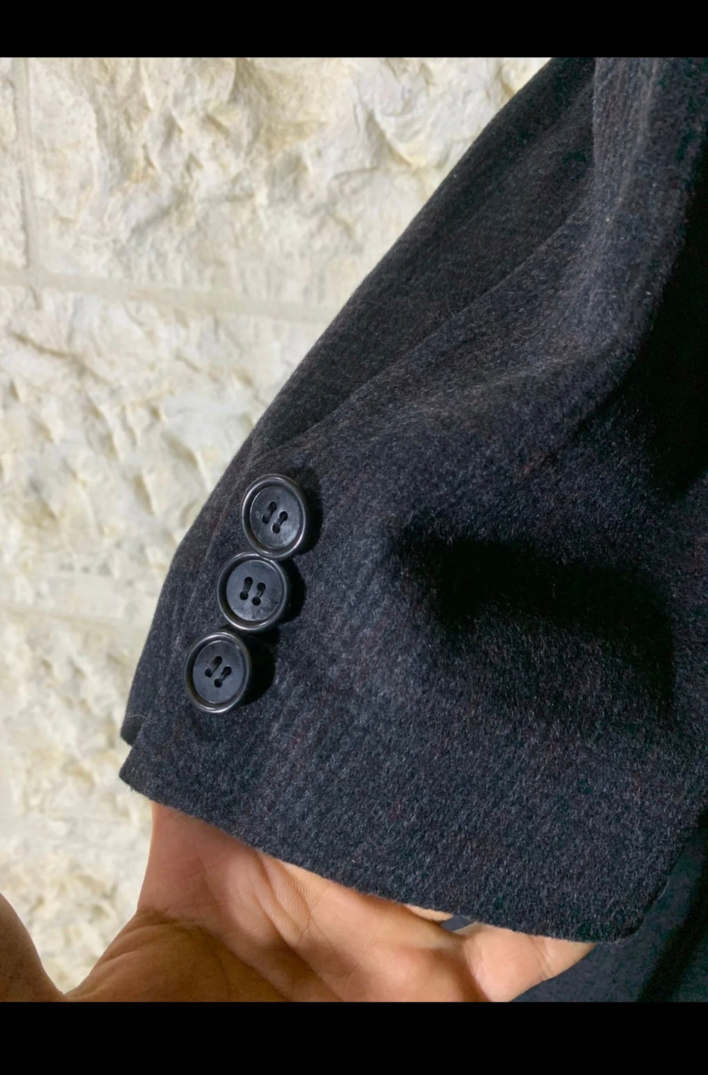1970s Vintage pure wool classic glen check charcoal over coat 50S 2XL