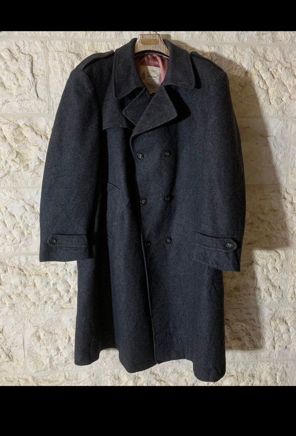Vintage London Fog woollen wool charcoal double breasted over coat 48R 48L XL