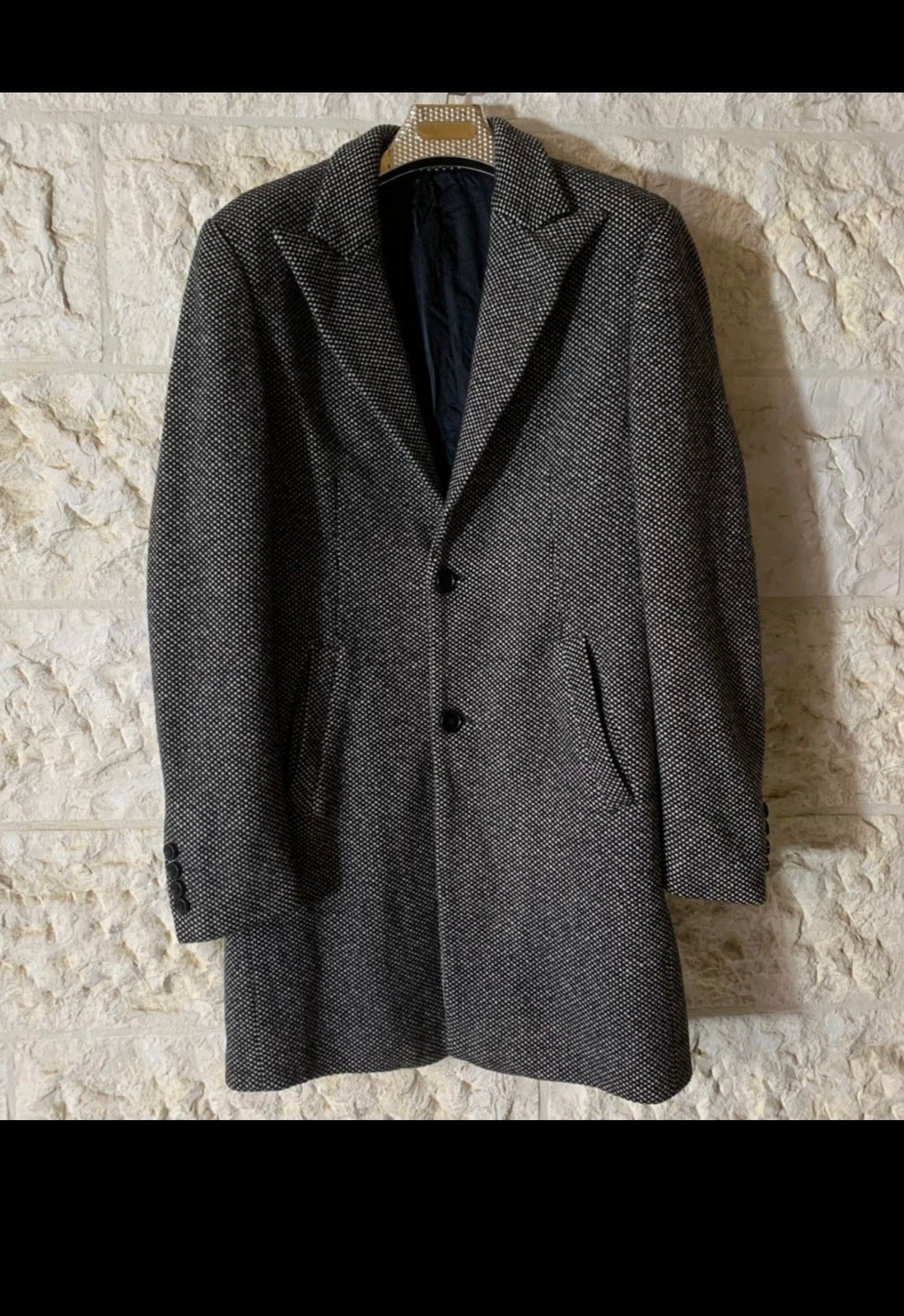 Classic vintage style wool blended gray peak lapel over coat 40L 40R