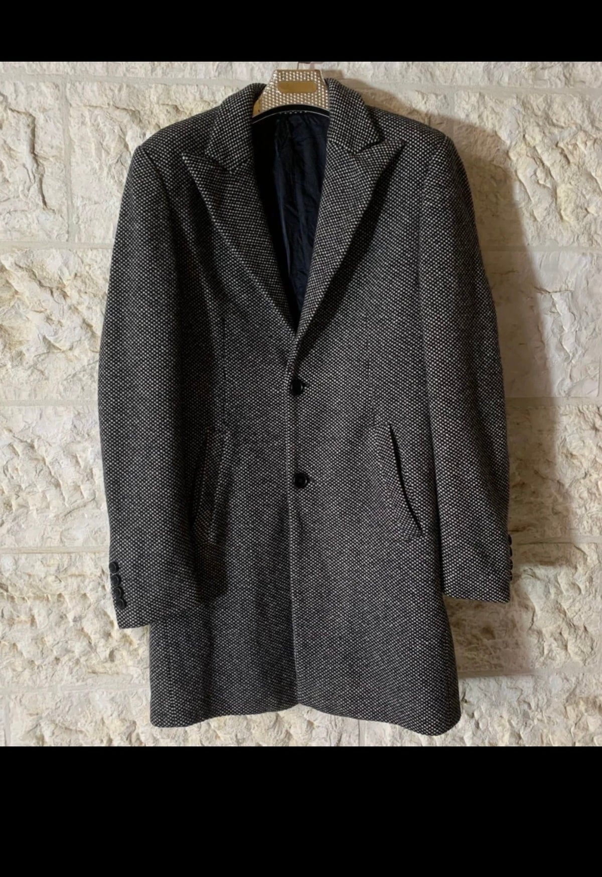 Classic vintage style wool blended gray peak lapel over coat 40L 40R