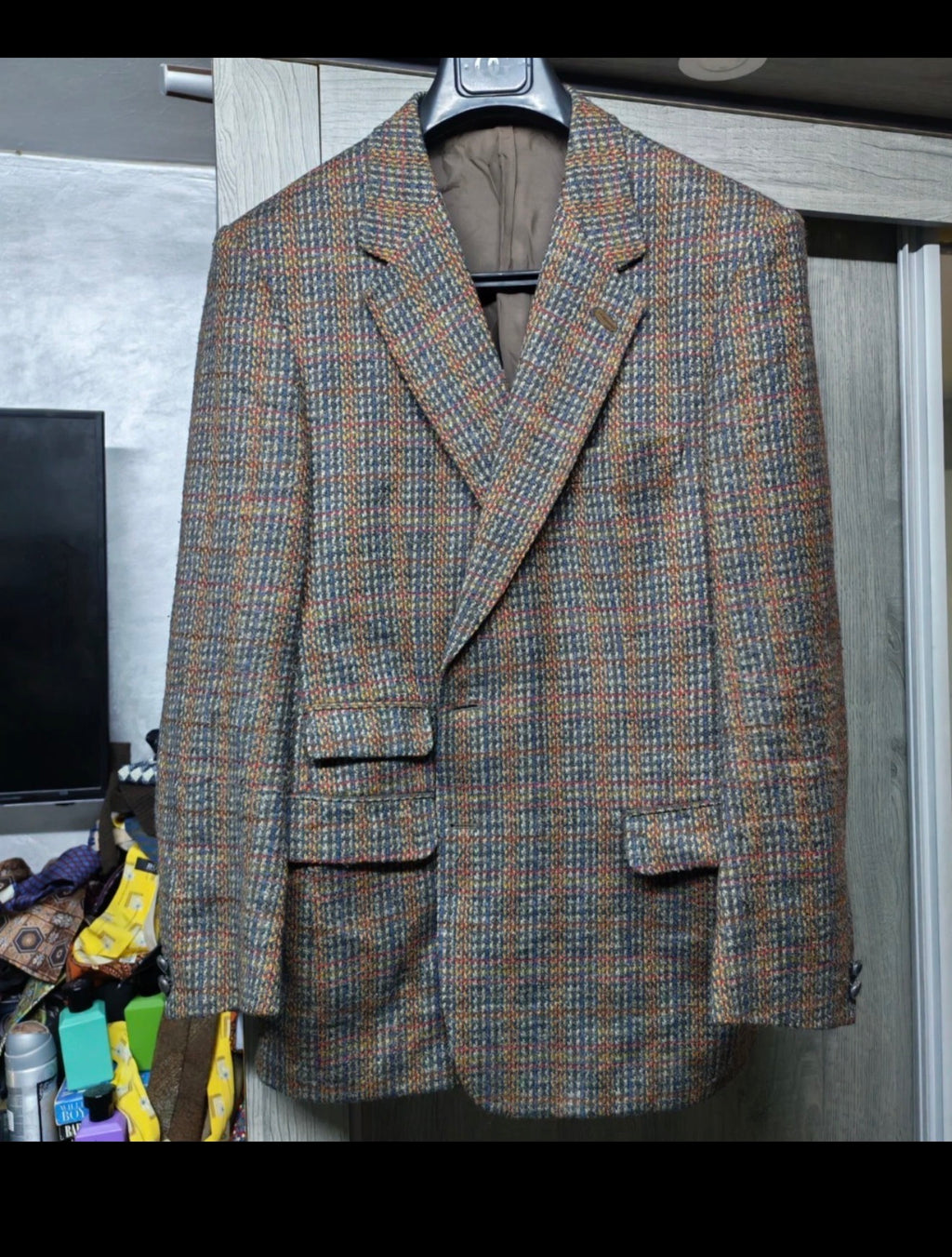 Vintage wool silk blend camouflage plaid classic unique jacket blazer 42R