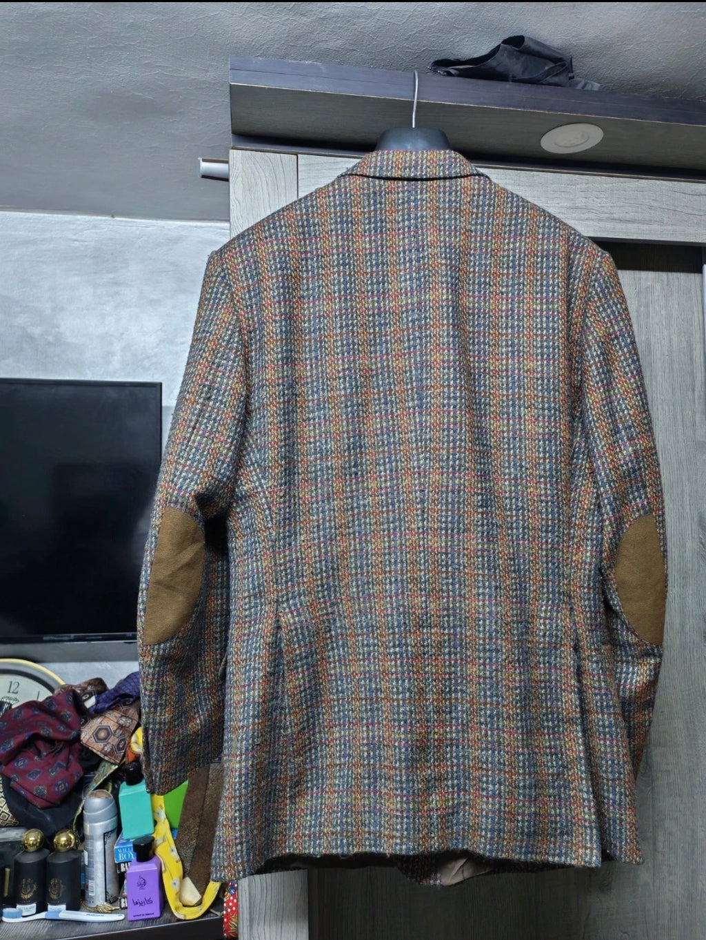 Vintage wool silk blend camouflage plaid classic unique jacket blazer 42R