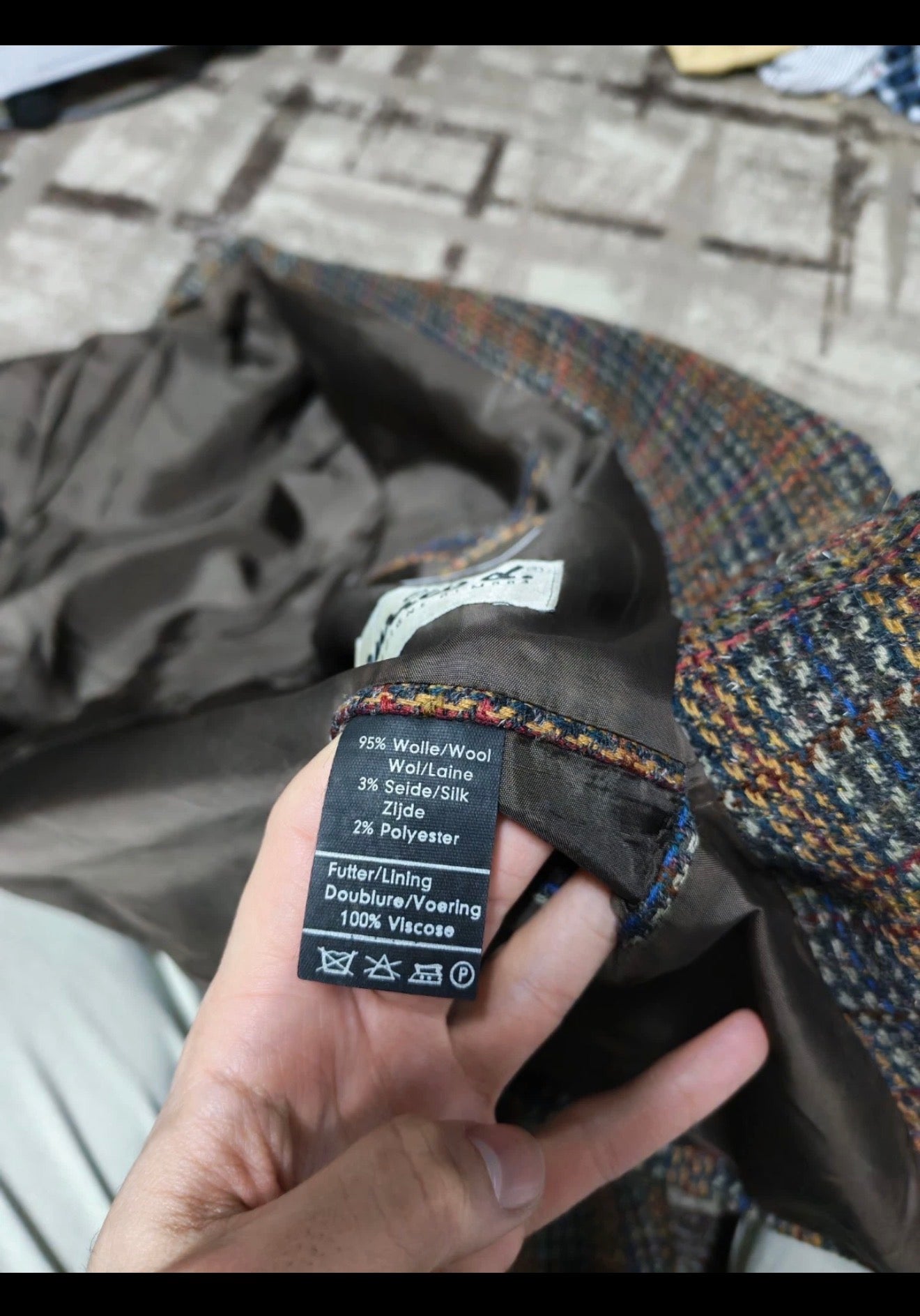 Vintage wool silk blend camouflage plaid classic unique jacket blazer 42R