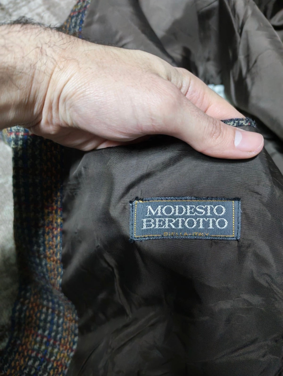 Vintage wool silk blend camouflage plaid classic unique jacket blazer 42R