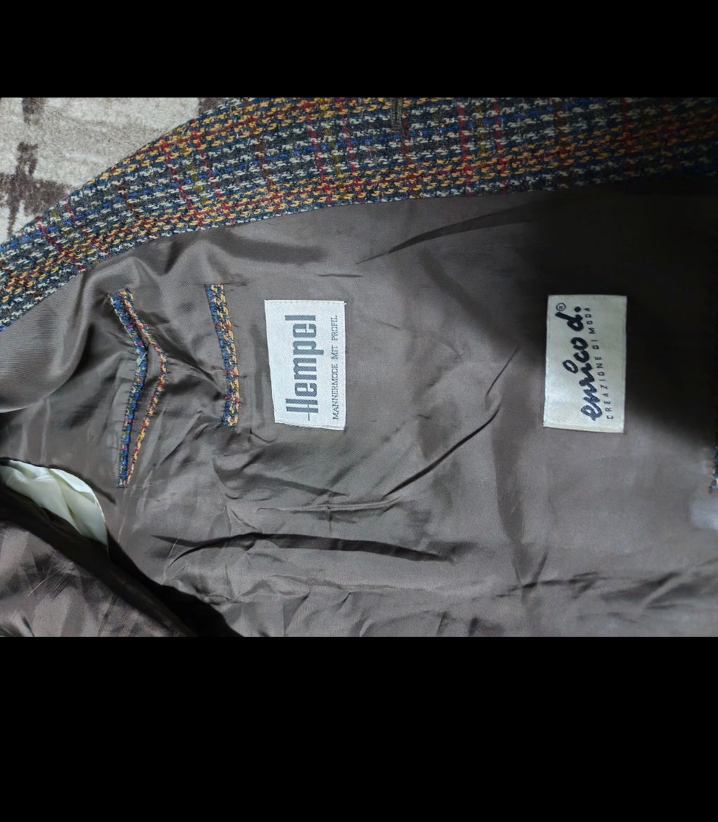 Vintage wool silk blend camouflage plaid classic unique jacket blazer 42R