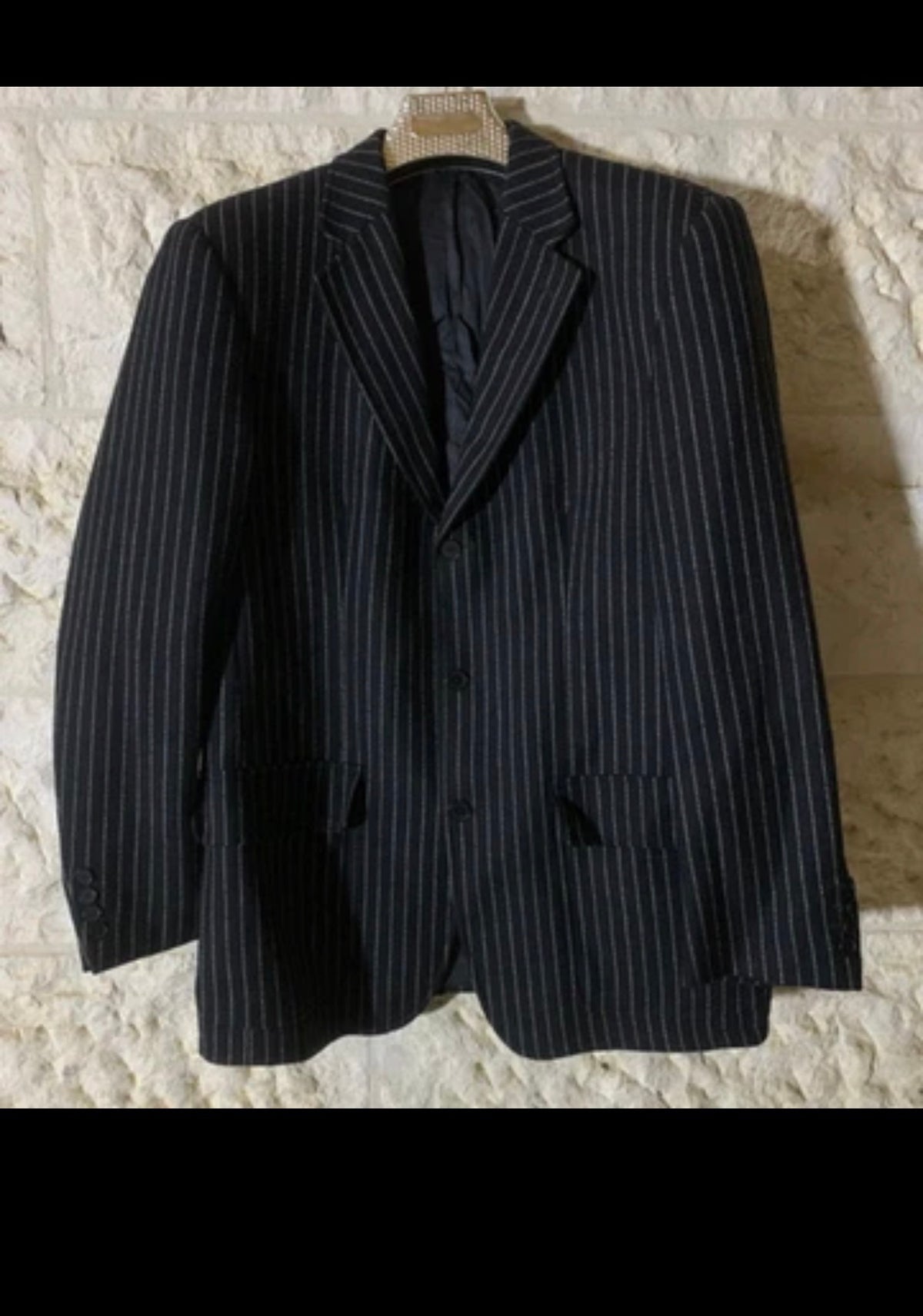 vintage Alba Moda pure wool classic black chalk stripes jacket blazer 42R