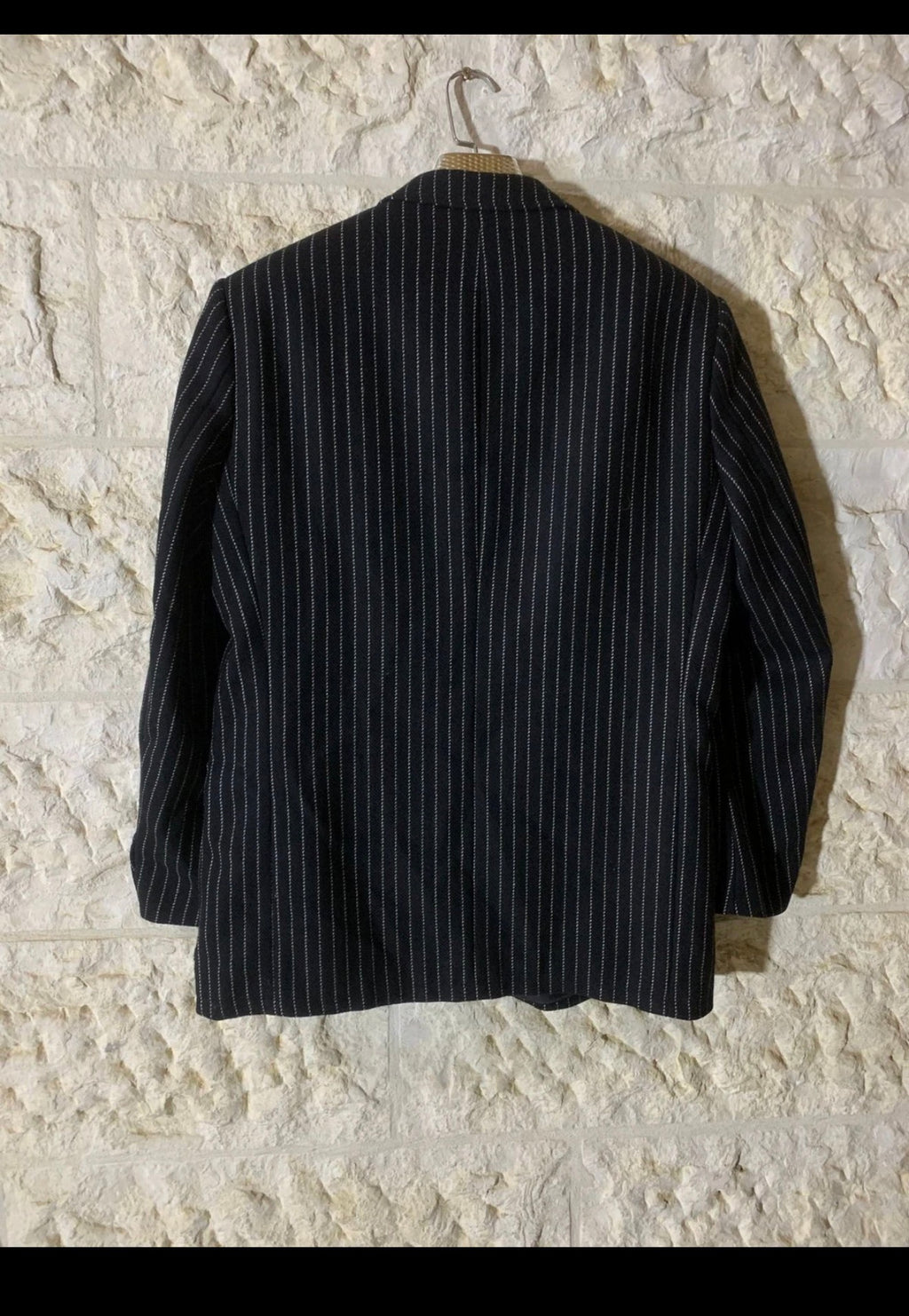 vintage Alba Moda pure wool classic black chalk stripes jacket blazer 42R