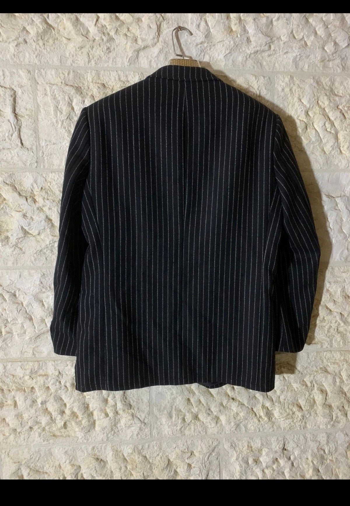 vintage Alba Moda pure wool classic black chalk stripes jacket blazer 42R