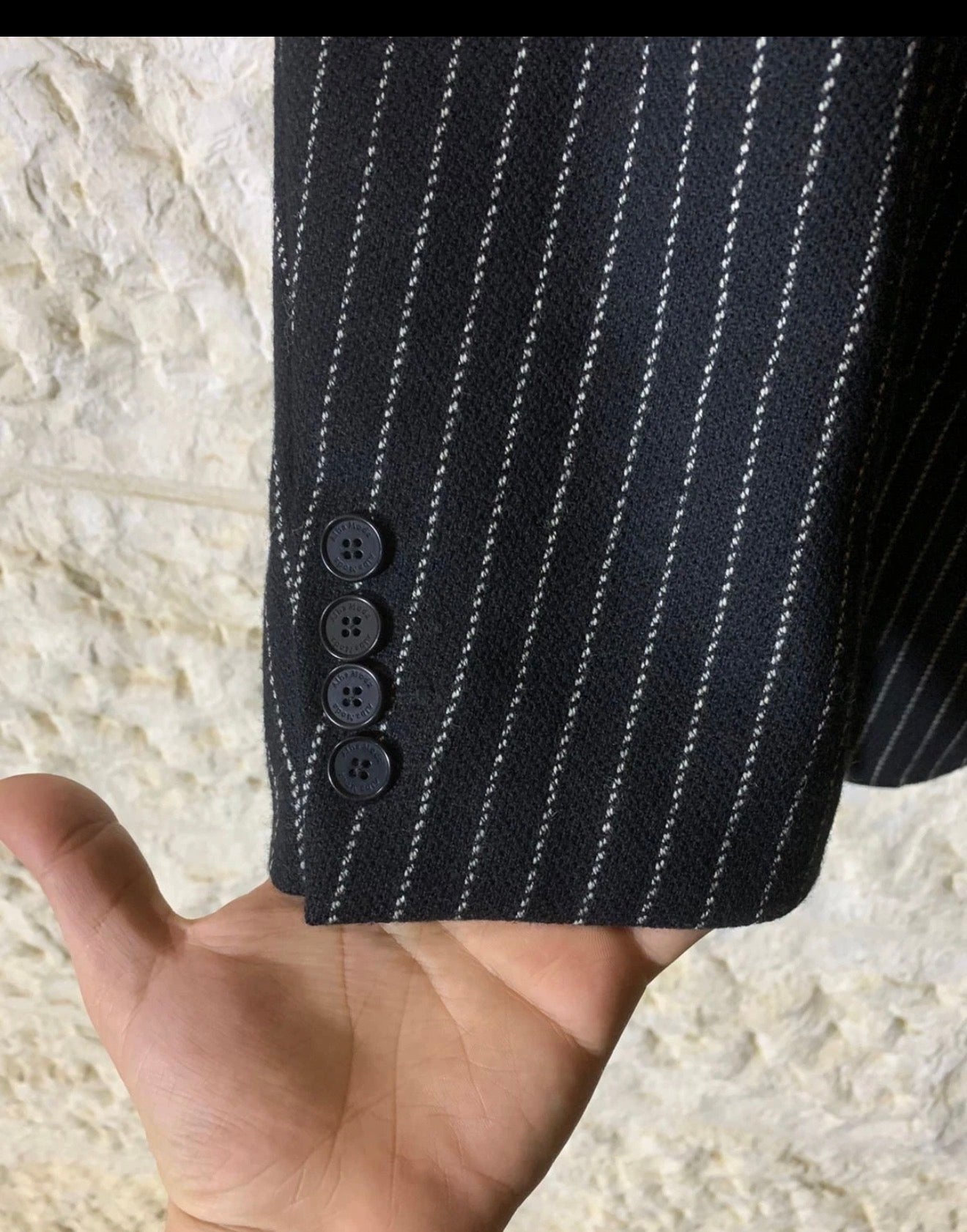 vintage Alba Moda pure wool classic black chalk stripes jacket blazer 42R