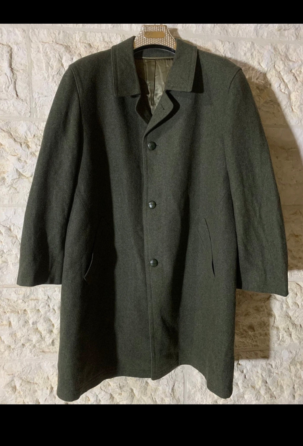 Vintage Loden pure woollen wool tweed olive green over coat 50R 2XL