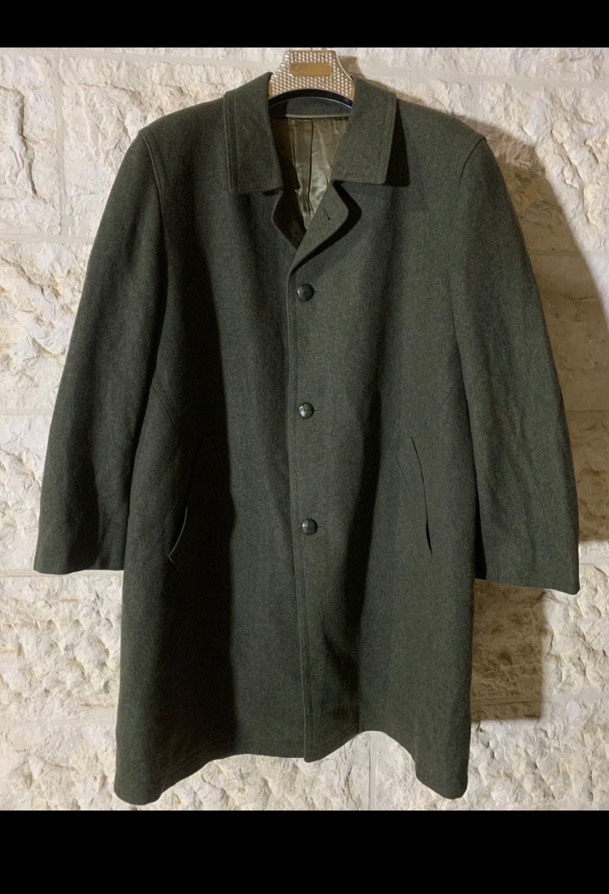 Vintage Loden pure woollen wool tweed olive green over coat 50R 2XL