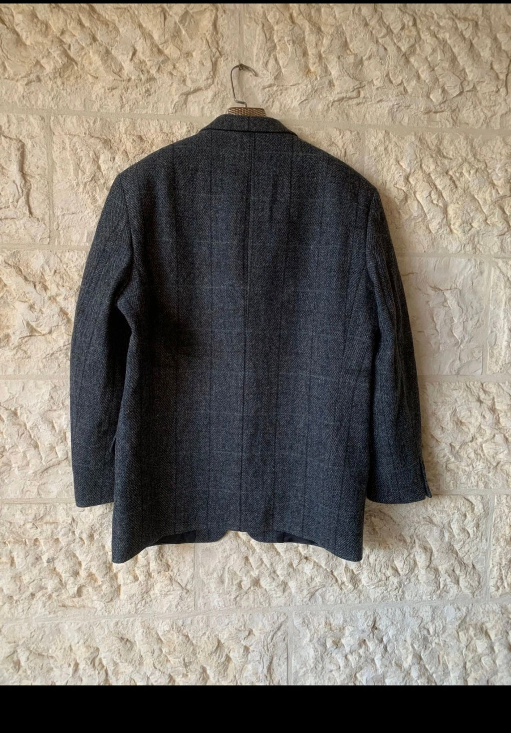 Harris Tweed handwoven pure wool Windowpane charcoal hunting jacket blazer 44R