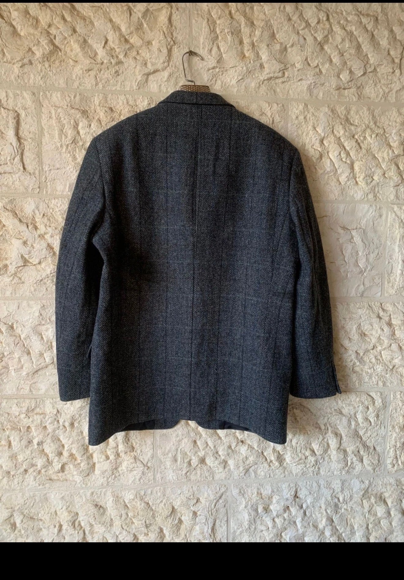 Harris Tweed handwoven pure wool Windowpane charcoal hunting jacket blazer 44R