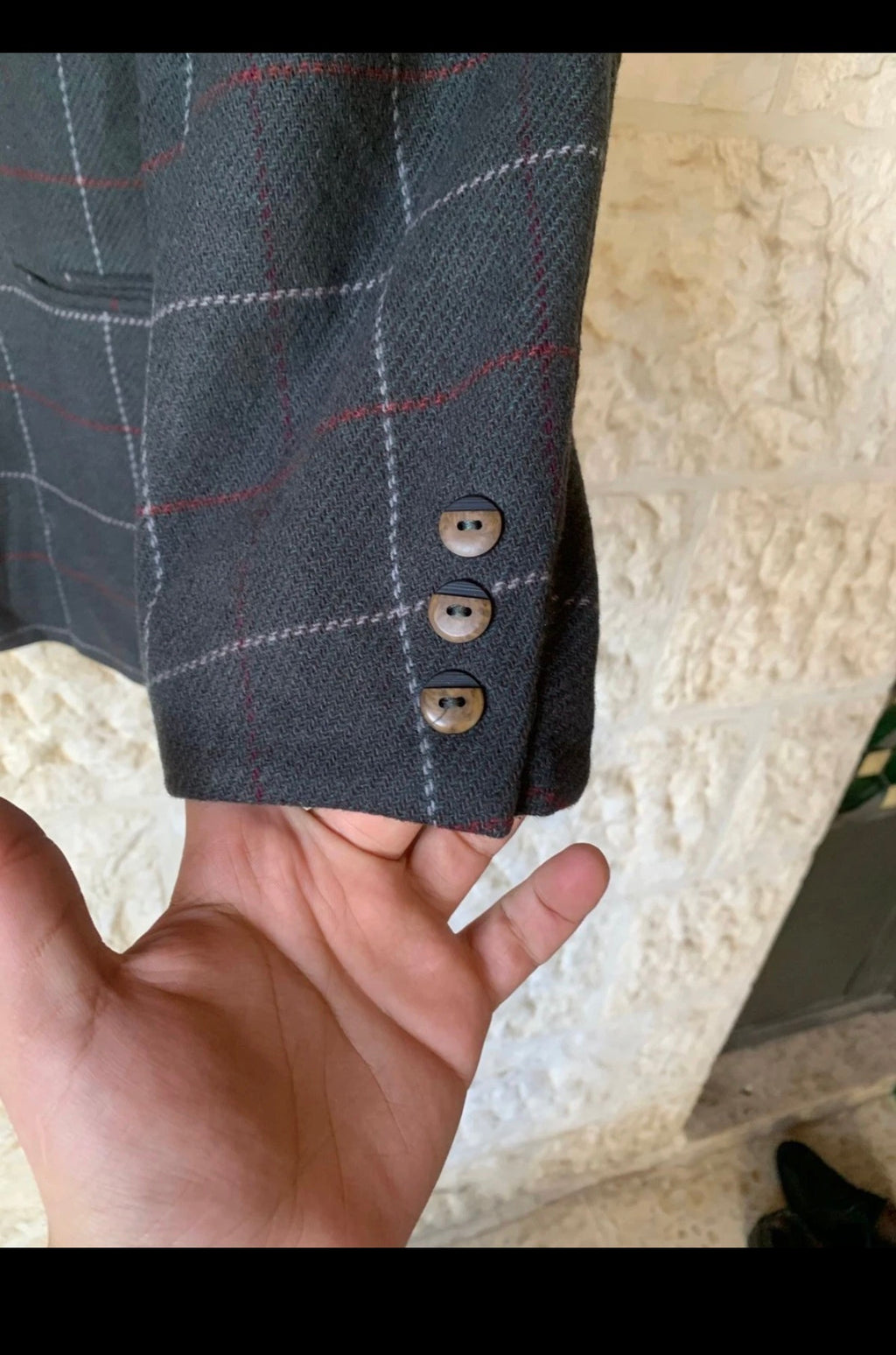 Vintage pure wool soft tweed Windowpane double breasted jacket blazer 46R XL