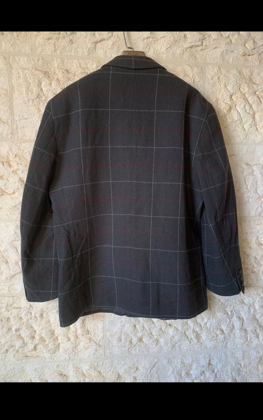 Vintage pure wool soft tweed Windowpane double breasted jacket blazer 46R XL