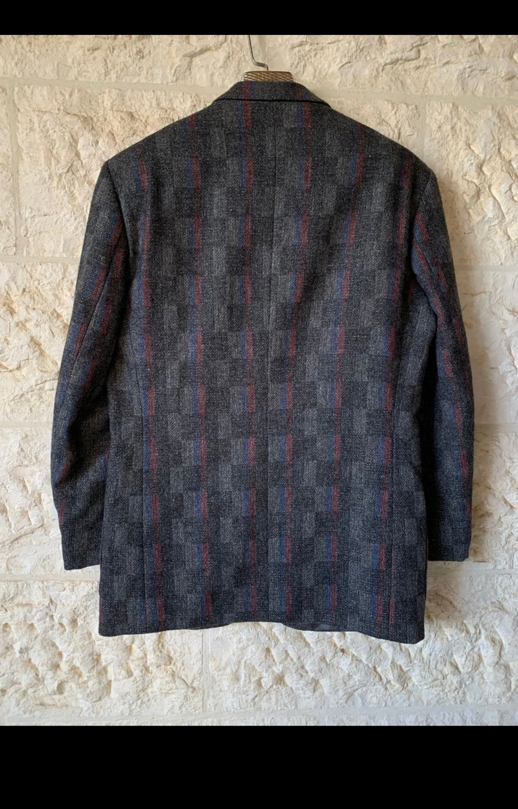 Vintage pure wool tweed camouflage plaid classic charcoal jacket blazer 40R