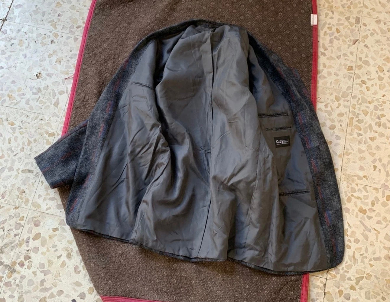 Vintage pure wool tweed camouflage plaid classic charcoal jacket blazer 40R