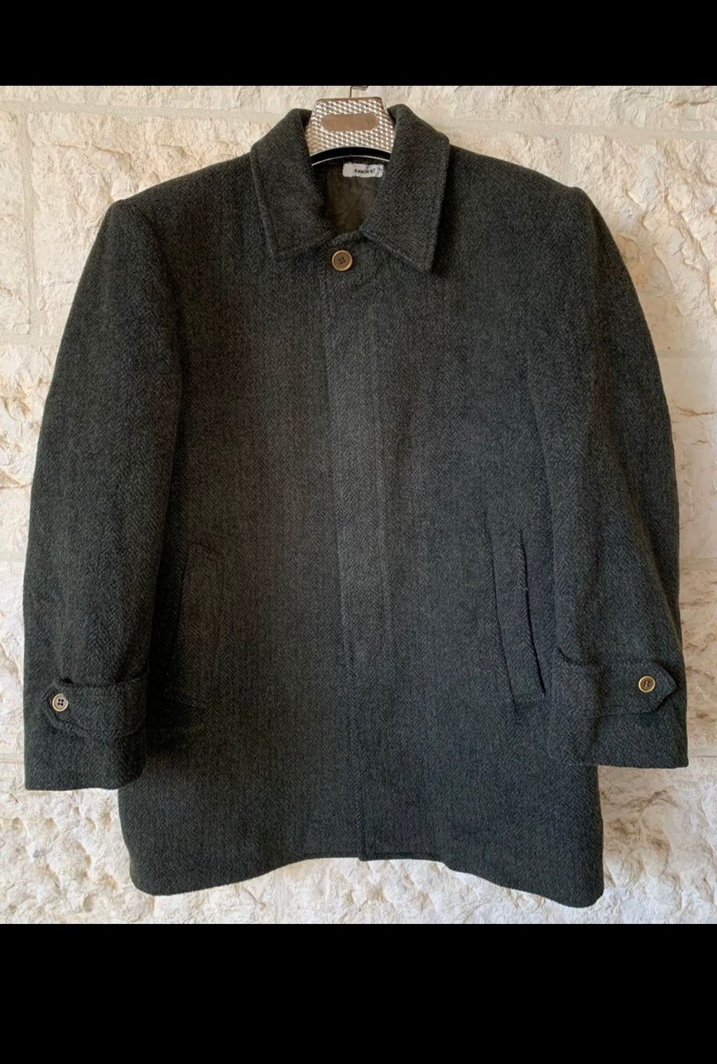 Vintage Wool Mohair blend classic olive green over coat jacket 46R XL