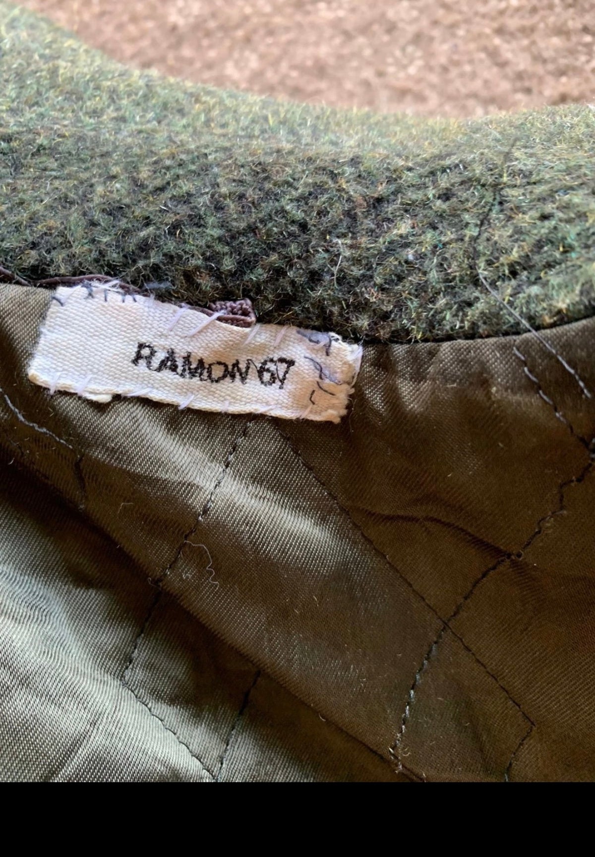 Vintage Wool Mohair blend classic olive green over coat jacket 46R XL