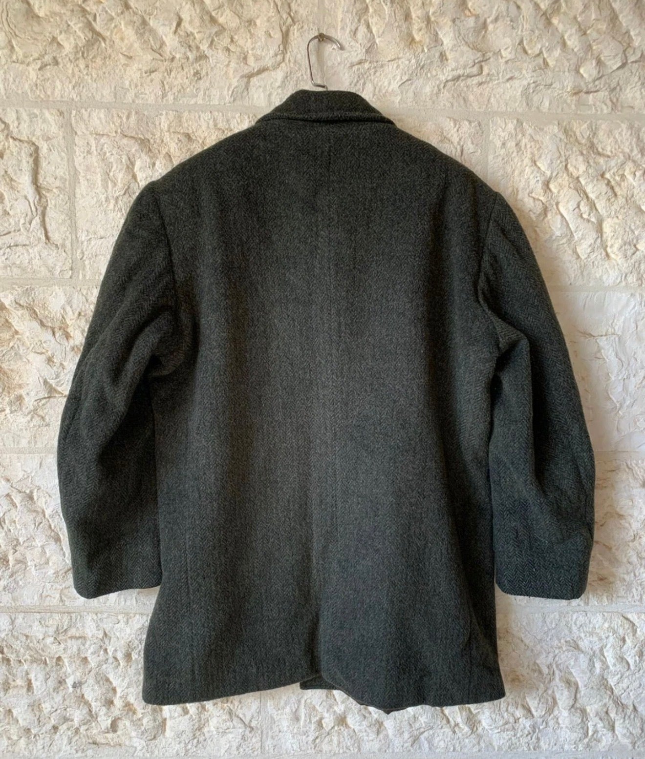 Vintage Wool Mohair blend classic olive green over coat jacket 46R XL