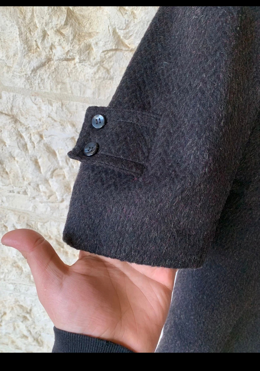 1970s Vintage Wool Mohair blend classic charcoal herringbone over coat 42R 42S