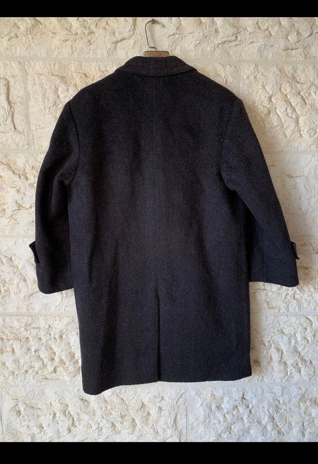 1970s Vintage Wool Mohair blend classic charcoal herringbone over coat 42R 42S