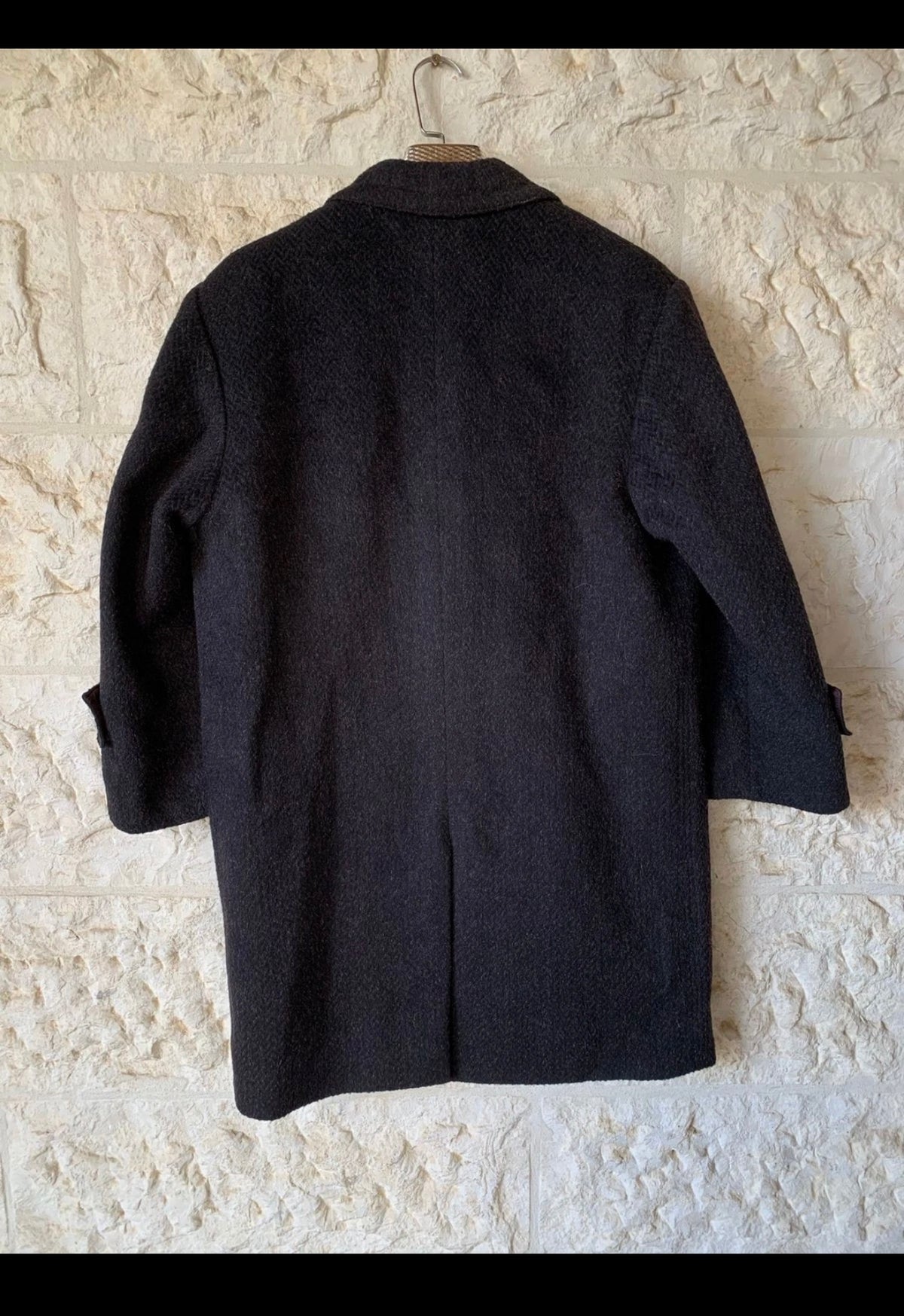 1970s Vintage Wool Mohair blend classic charcoal herringbone over coat 42R 42S