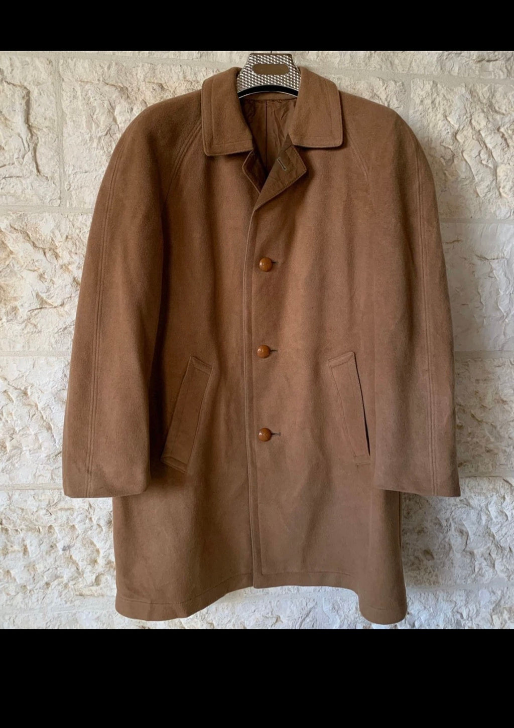Vintage Wool Cashmere blend classic brown raglan over coat 44R 46R
